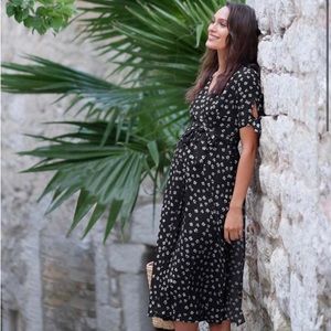 Seraphine Black Midi Wrap Maternity Dress